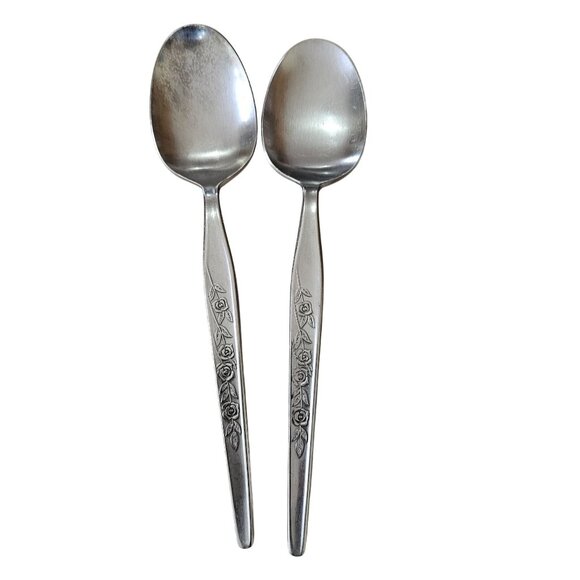Elden Vintage Flower Serving Spoon Stainless  8.25" Rose Pattern Midcentury Colo - Picture 1 of 8